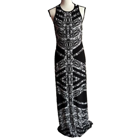 Bisou Bisou Maxi Dress Black Printed Sleeveless Stretch - Picture 1 of 10